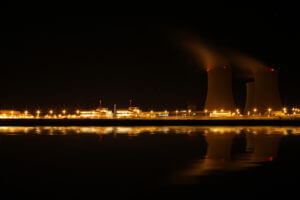 Nuclear power plant at night